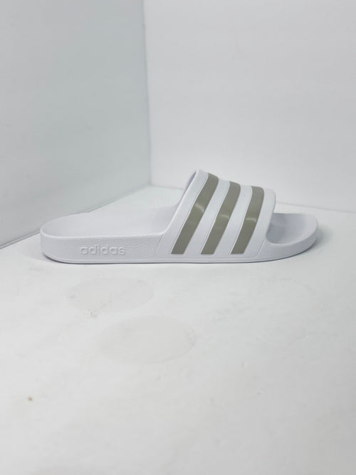 Adidas Adilette Aqua Slides Cloud White Platinum Metallic